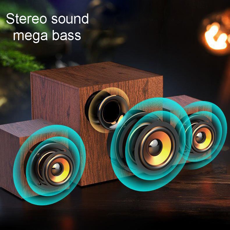 3 horns Wooden computer speaker bass adjustment Portable laptop HiFi audio amplifiers factory price