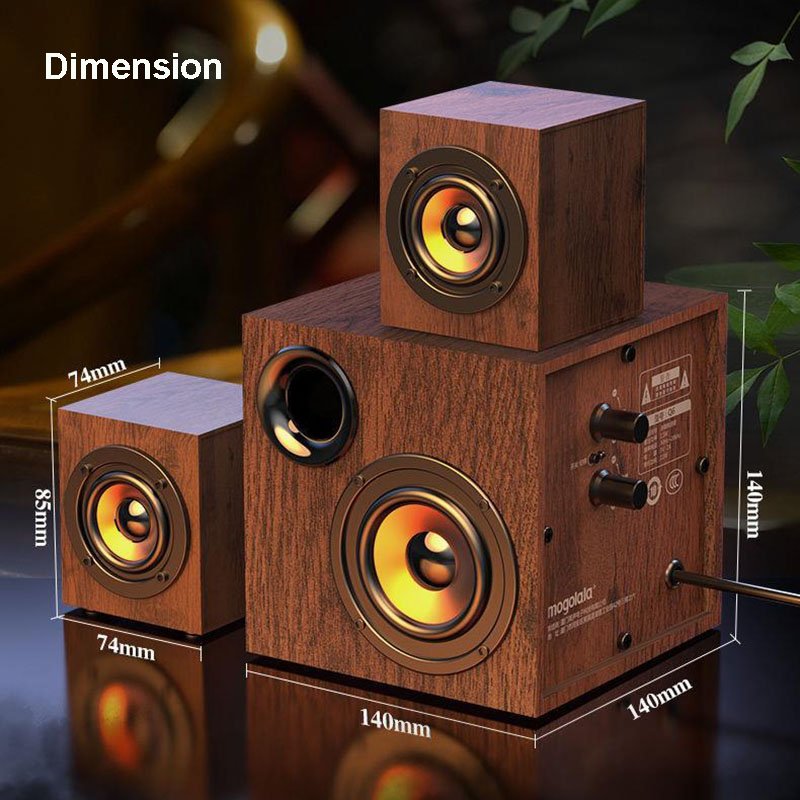 3 horns Wooden computer speaker bass adjustment Portable laptop HiFi audio amplifiers factory price