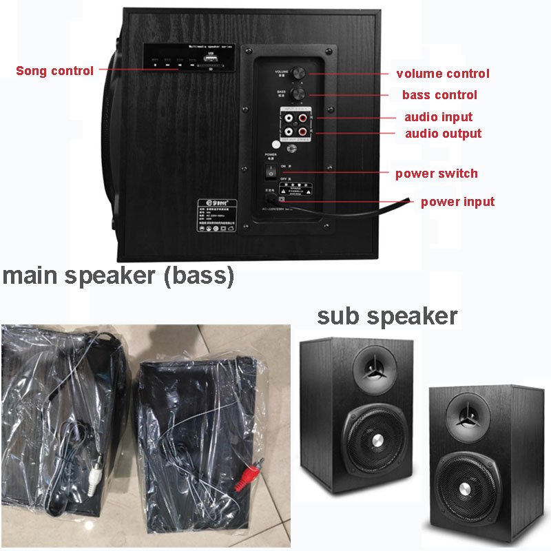 Desktop computer subwoofer sound 40W cell phone wireless speaker audio cable wooden high-power speakers