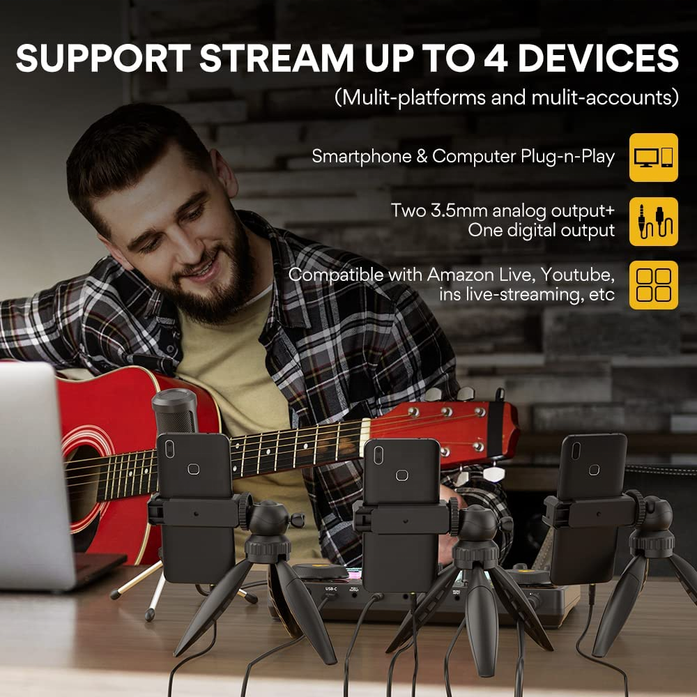MAONOCASTER Live Soundcard Audio Interface Mixer Phone Microphone Stand Podcast Equipment Bundle External Podcast Sound Cards