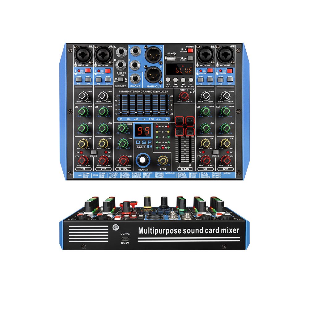 4/6 Channel audio interface mixer sound equipment speaker USB Studio Audio Mixer Mixing