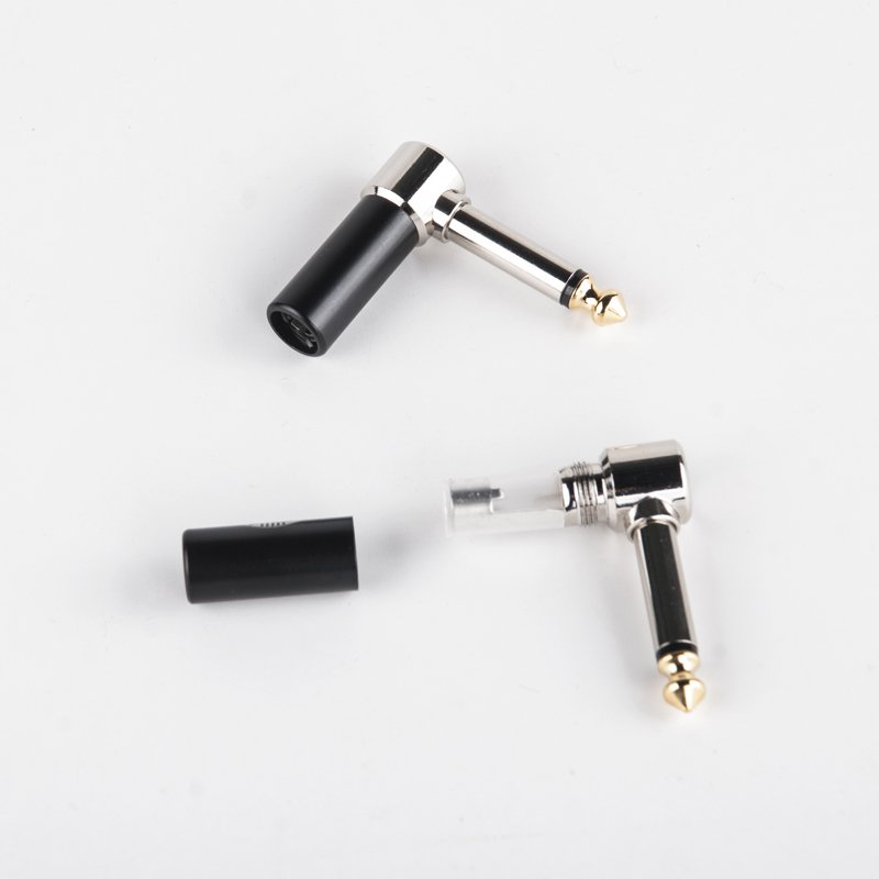 Black Body Gold Solder 1/4" 6.35mm Right Angle Mono TS Audio Connector