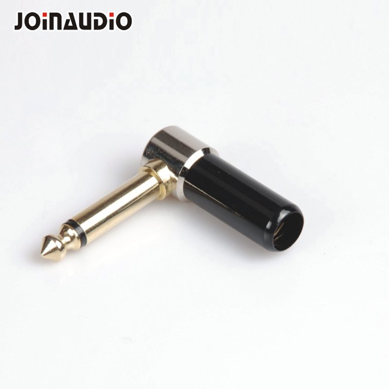 Black Body Gold Solder 1/4" 6.35mm Right Angle Mono TS Audio Connector