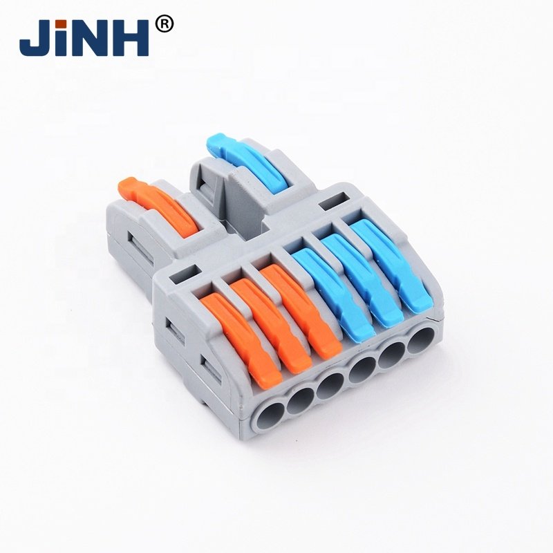 Inline splicing connector quick push in with levers 2 in 6 out