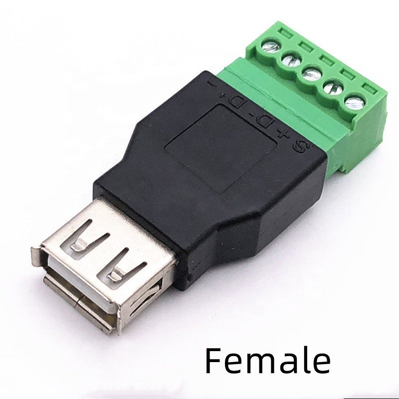USB 2.0 Type A Female to 5 Pin Screw Connector USB Jack with Shield USB2.0 to Screw Terminal Block Plug