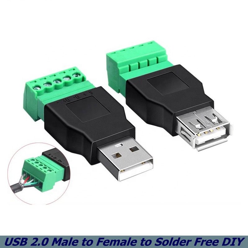 USB 2.0 Type A Female to 5 Pin Screw Connector USB Jack with Shield USB2.0 to Screw Terminal Block Plug