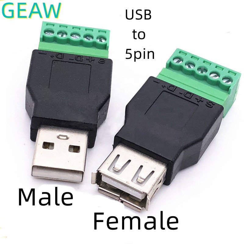USB 2.0 Type A Female to 5 Pin Screw Connector USB Jack with Shield USB2.0 to Screw Terminal Block Plug