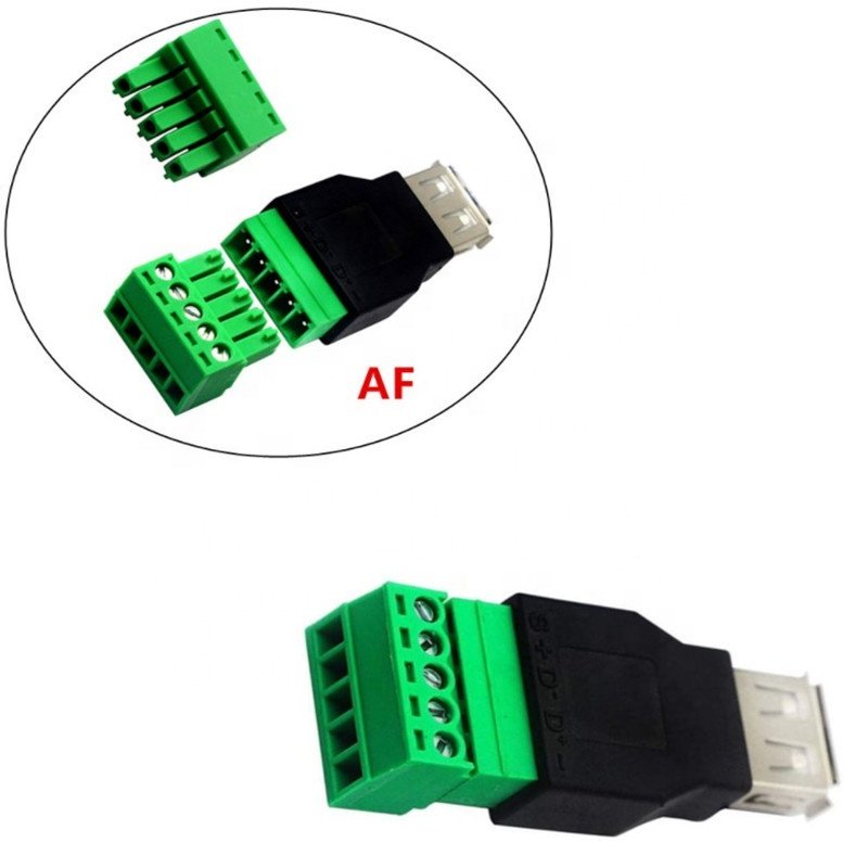 USB 2.0 Type A Female to 5 Pin Screw Connector USB Jack with Shield USB2.0 to Screw Terminal Block Plug