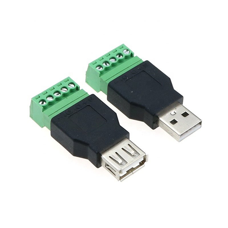 USB 2.0 Type A Female to 5 Pin Screw Connector USB Jack with Shield USB2.0 to Screw Terminal Block Plug