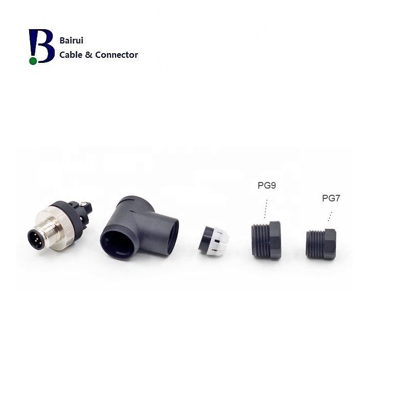Circular Sensor M12 4 5 6 8 12Pole A B D Coded Male Angled Plastic Circular Cable Mount Connector Waterproof IP67 For Signals