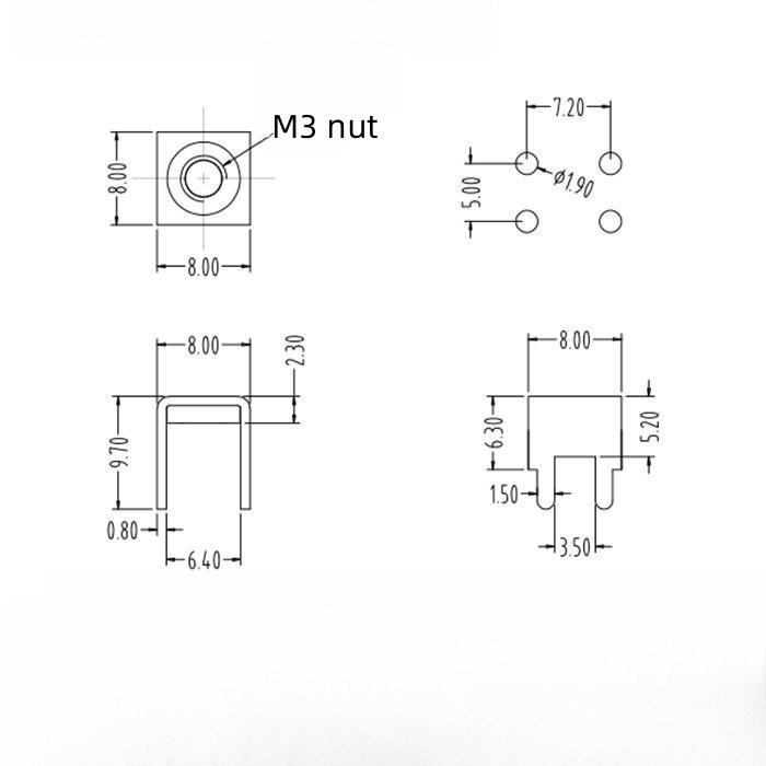 PCB11M3 brass four-pin nut terminal reinforced type press-riveted stud base plate connector metal stamping support