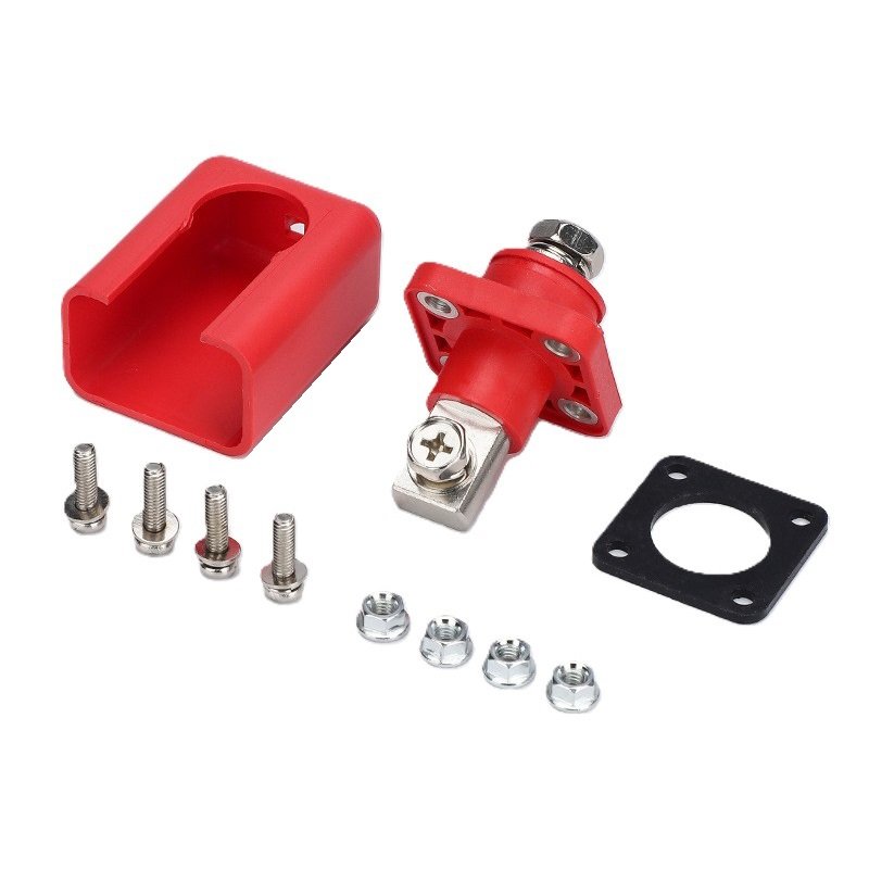 High Quality 150A Through-Wall Terminal New Energy Storage Lithium Battery Black and Red Brass Square Copper Terminal Connector