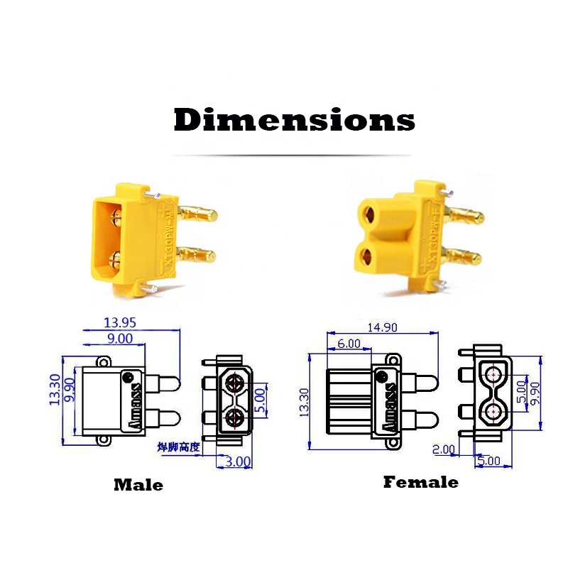 Original Amass XT30PW Connector Male Female XT30PW-F/M XT30PW-M XT30PW-F Plug Adapter XT30 Upgrade Right Angle PCB Connector