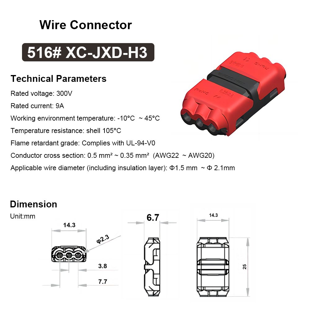 Low Voltage Wire Connectors Quick Solderless Wire Splice Connector Reliable Connection 3 Pins Automotive Wire Connectors