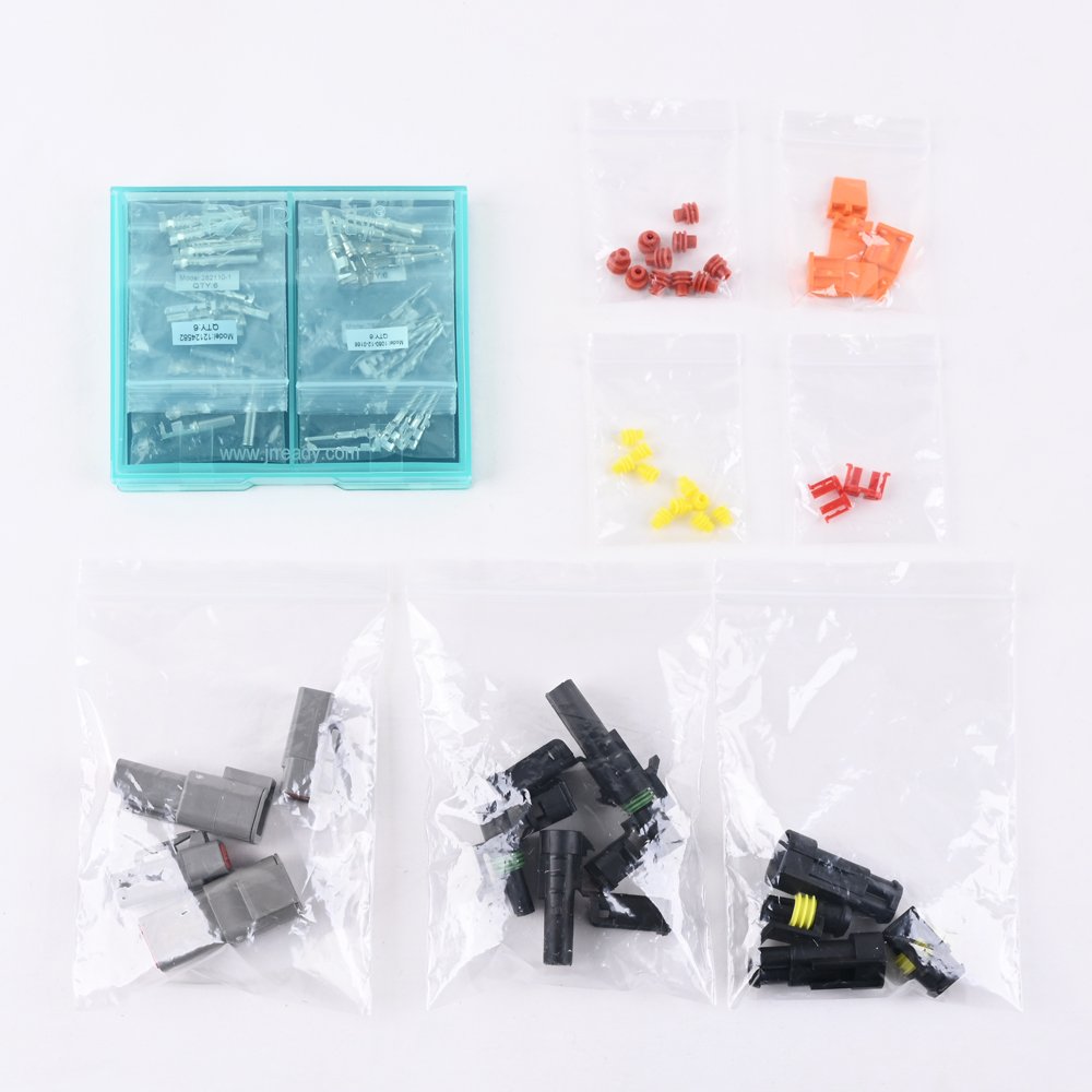 JRready Connector Kit 2 Sets 2 pin AMP Connector, 2 Sets 2 pin DTP Waterproof Car Electrical Connector 18-12AWG Terminal