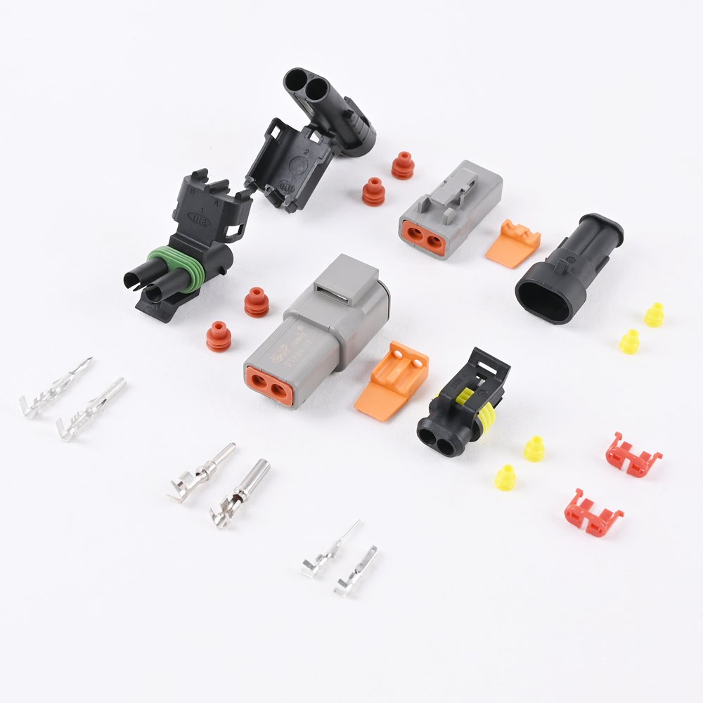 JRready Connector Kit 2 Sets 2 pin AMP Connector, 2 Sets 2 pin DTP Waterproof Car Electrical Connector 18-12AWG Terminal