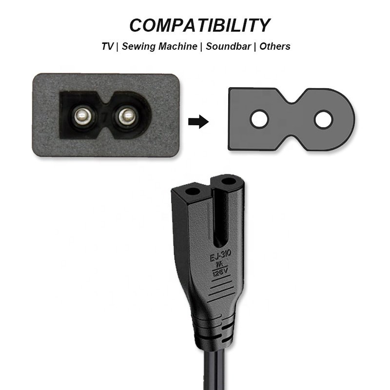 125V 5A industrial electrical 2 pin male power small socket iec c8 power connector