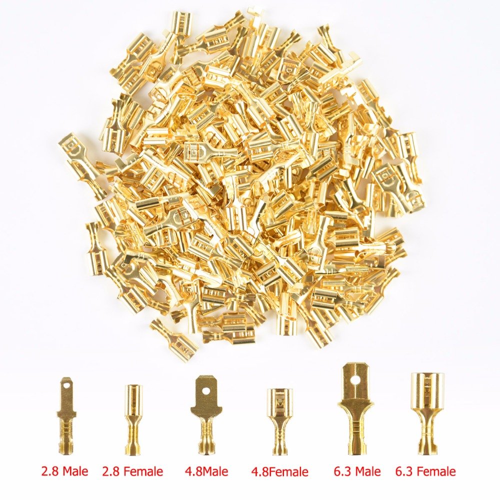 20 sets 2.8/4.8/6.3MM Female and Male Crimp Terminal Gold Brass/Silver Car Speaker Electric Wire Connector and Insulating Sheath