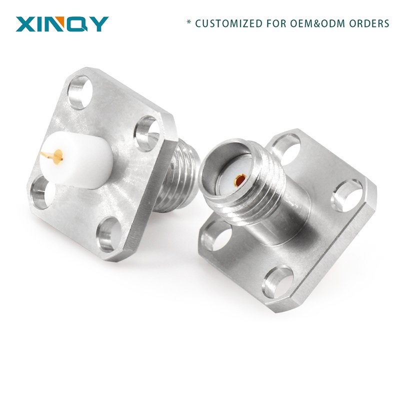 XINQY Media Wall-through SMK 50 Ohm RF Coaxial Connector 4-Hole Flange Fixing