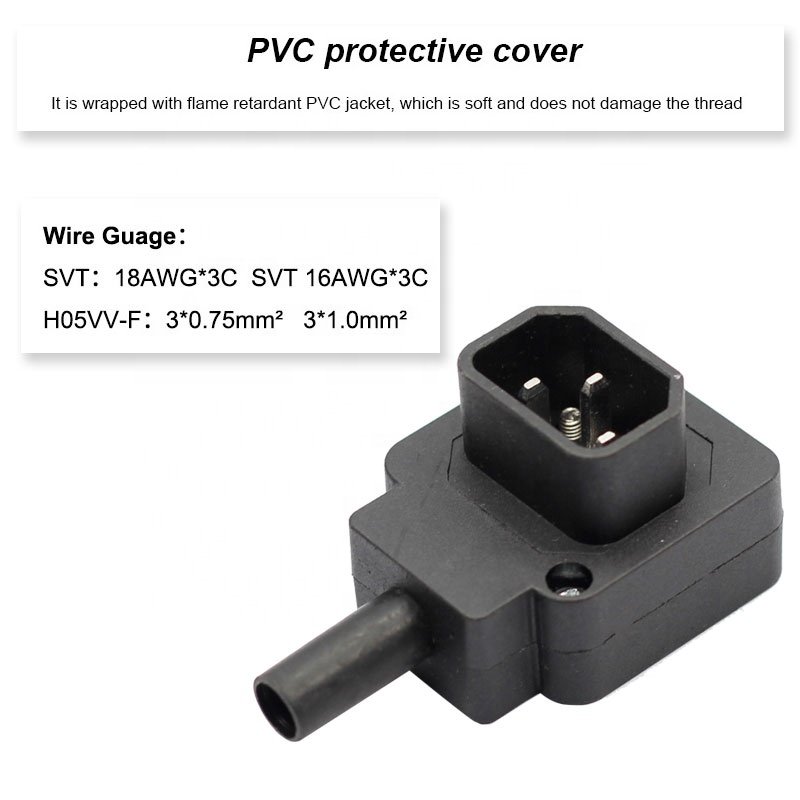 High Quality IEC 320 C14 90 Degree Angled Rewireable Connector Male Plug Adapter