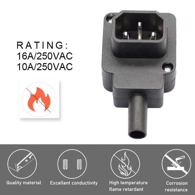 High Quality IEC 320 C14 90 Degree Angled Rewireable Connector Male Plug Adapter