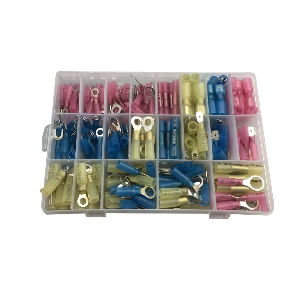 DEEM 240pcs set copper waterproof terminal ring fork male and female electrical heat shrink butt connector