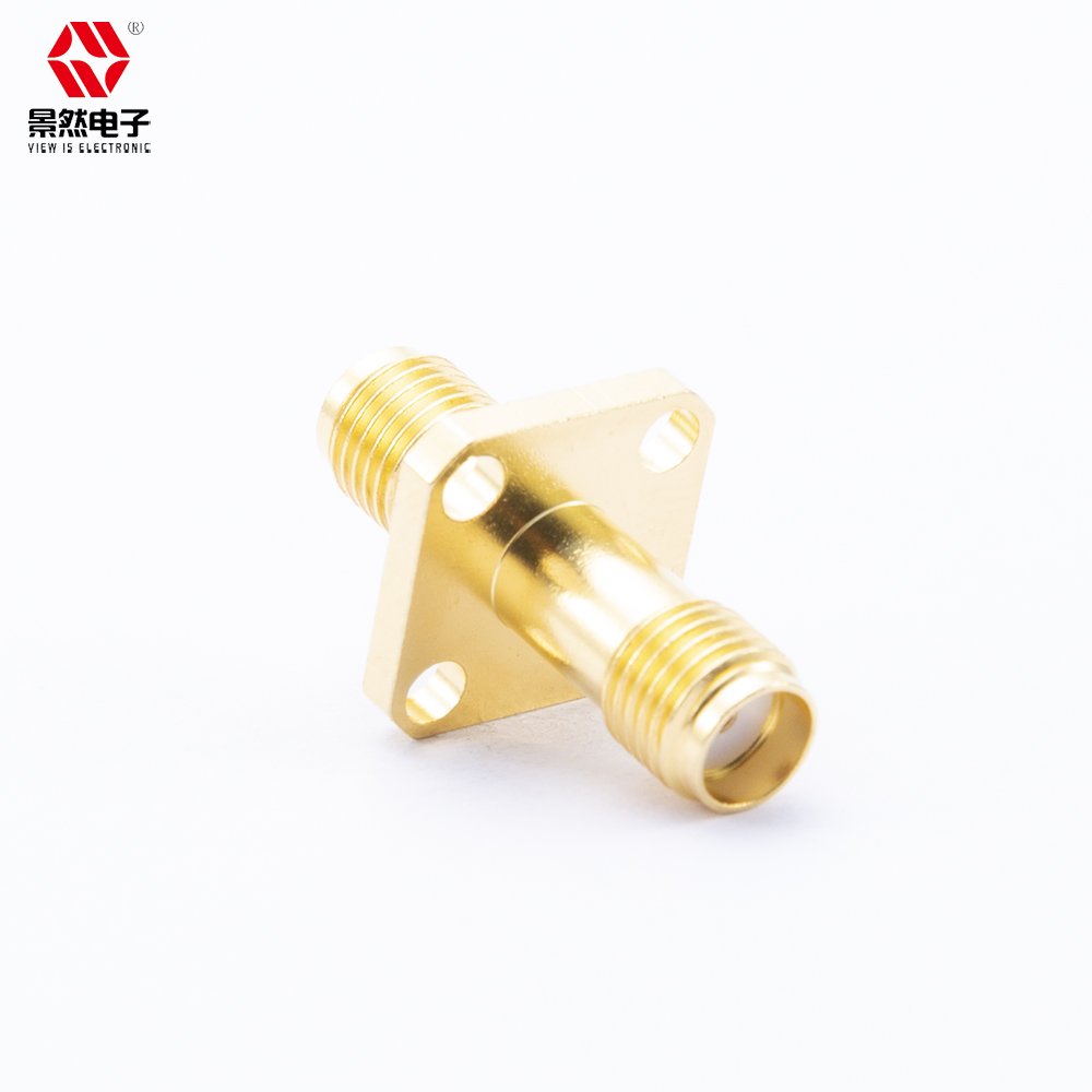 High Frequency Coaxial Connectors Double Female External Thread SMA Series RF Adapter 12.7 sq Flanged Brass Pin 4-Hole Coaxial