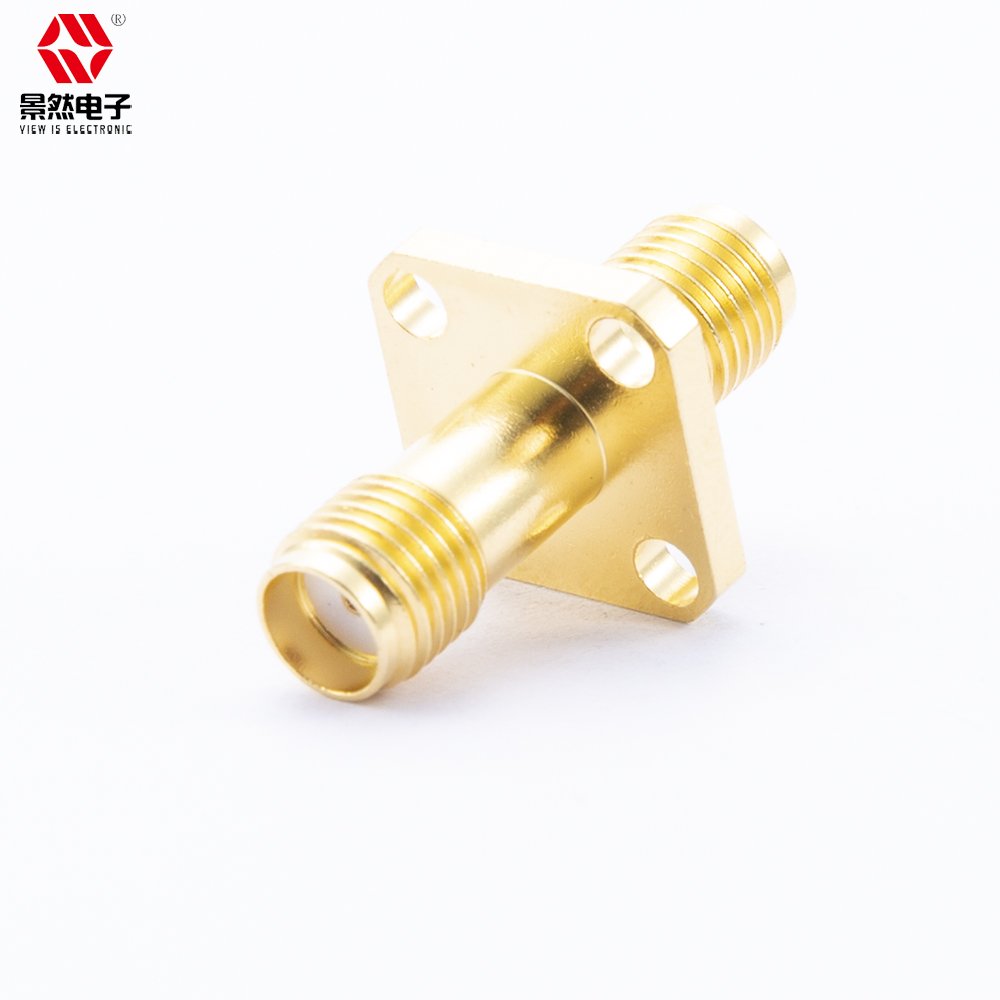 High Frequency Coaxial Connectors Double Female External Thread SMA Series RF Adapter 12.7 sq Flanged Brass Pin 4-Hole Coaxial