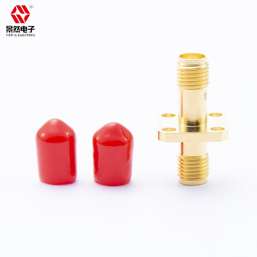 High Frequency Coaxial Connectors Double Female External Thread SMA Series RF Adapter 12.7 sq Flanged Brass Pin 4-Hole Coaxial