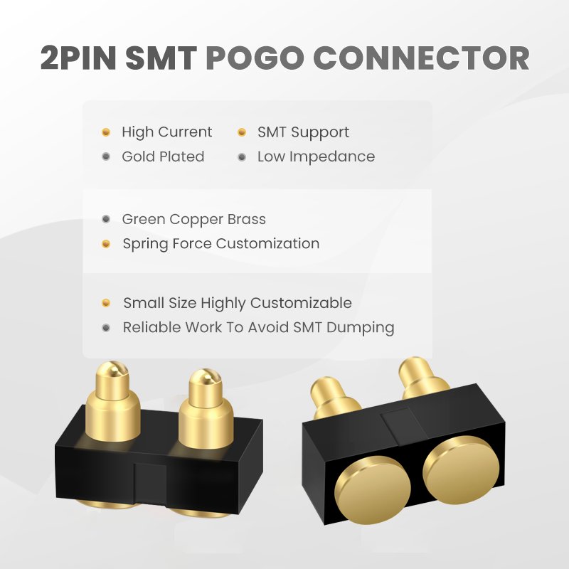 2Pin Customize Length Pitch 2.54mm 5V 2A 12V2A Gold Plated SMT 2 Pin Pogo Connector