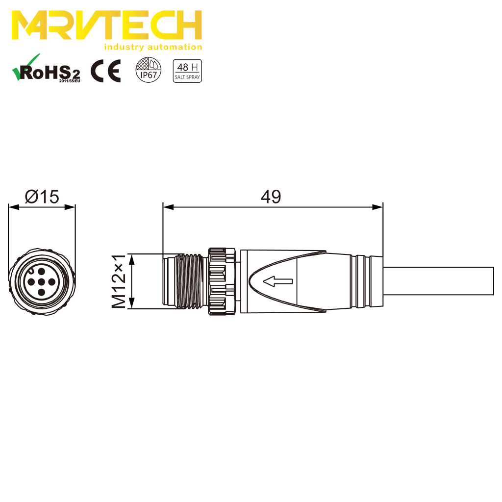 Connectors IP67 IEC M12 12Pin A code male pigtail industrial pc cable connector valve parts lvds sensor cables