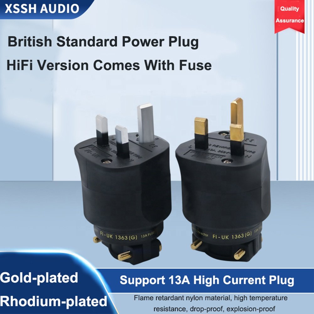 HIFI Electric Jack YIVO XSSH Audio DIY Pure Copper Plating Gold or Rhodium Male Electrical Connector 3Pin AC 13A UK power Plug