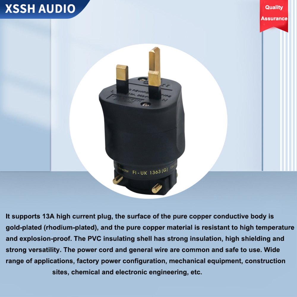 HIFI Electric Jack YIVO XSSH Audio DIY Pure Copper Plating Gold or Rhodium Male Electrical Connector 3Pin AC 13A UK power Plug