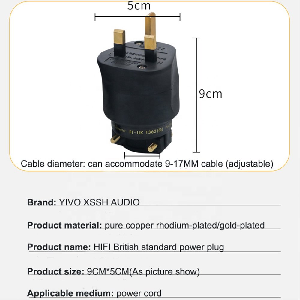 HIFI Electric Jack YIVO XSSH Audio DIY Pure Copper Plating Gold or Rhodium Male Electrical Connector 3Pin AC 13A UK power Plug