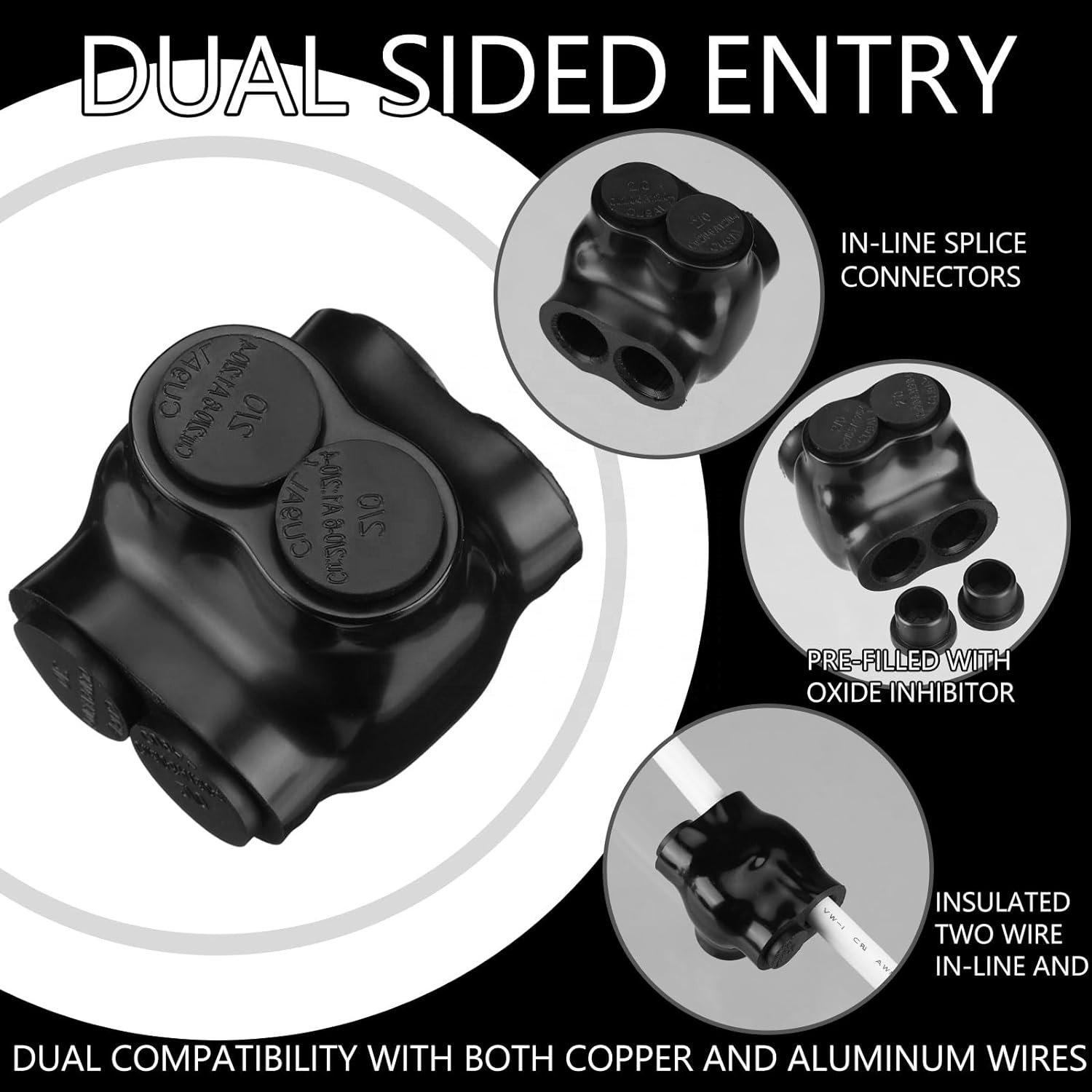 UL Listed 1/0- 14AWG 2 Ports Dual Entry Multi-tap Insulated Wire Terminal Connectors Electrical Power Connectors PVC Female 600V