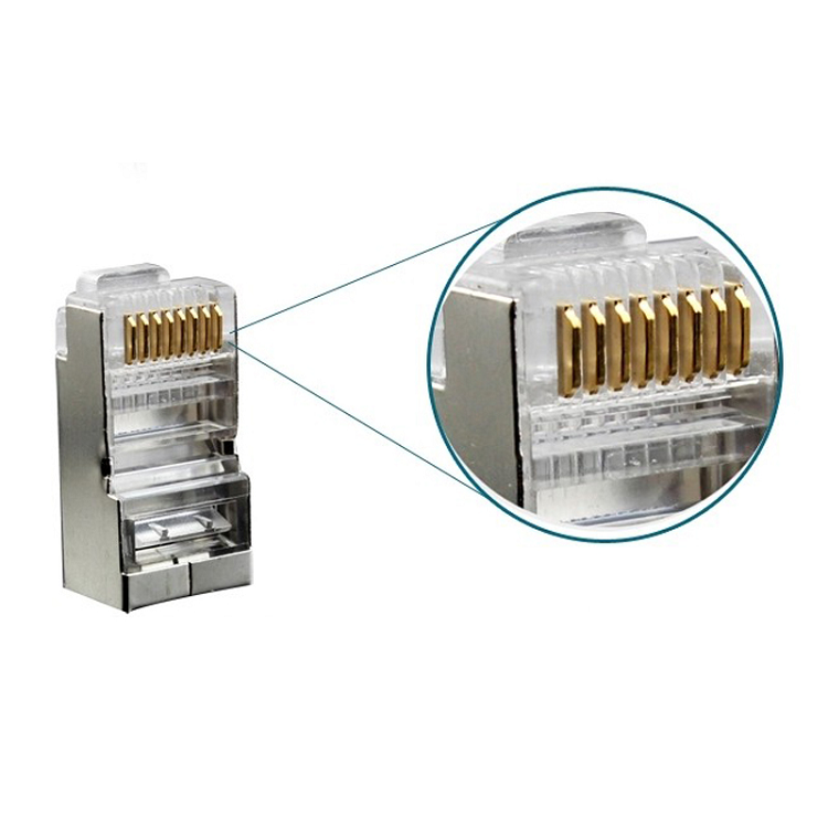 China Hot Sale Gold-Plated FU Cat 5 Crimp Network RJ45 Connector Plug shielded Cable 0.25mm Thickness Network Crystal Head