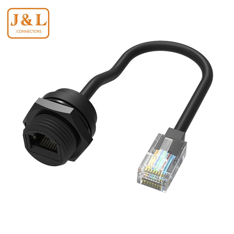 Ethernet RJ45 Connectors Waterproof Female Automatic RJ45 Crimping Machine Connector Pass Through