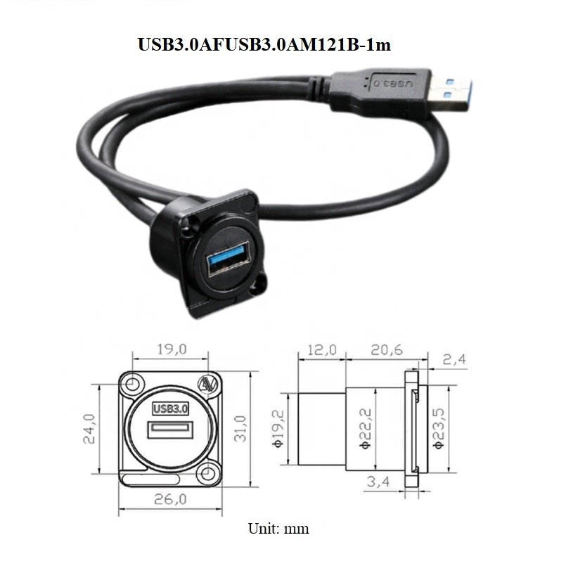 d type screw panel chassis wall mount usb3.0 a female to male connector cable zinc alloy welding free extender adapter