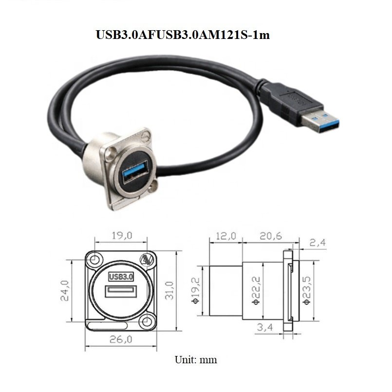 d type screw panel chassis wall mount usb3.0 a female to male connector cable zinc alloy welding free extender adapter