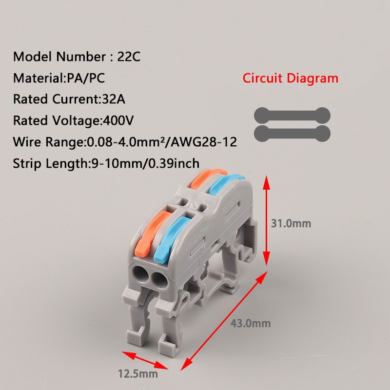 2 Pin Fast Universal Wire Connector Compact Din Rail Electric Strip Cable Terminal Block