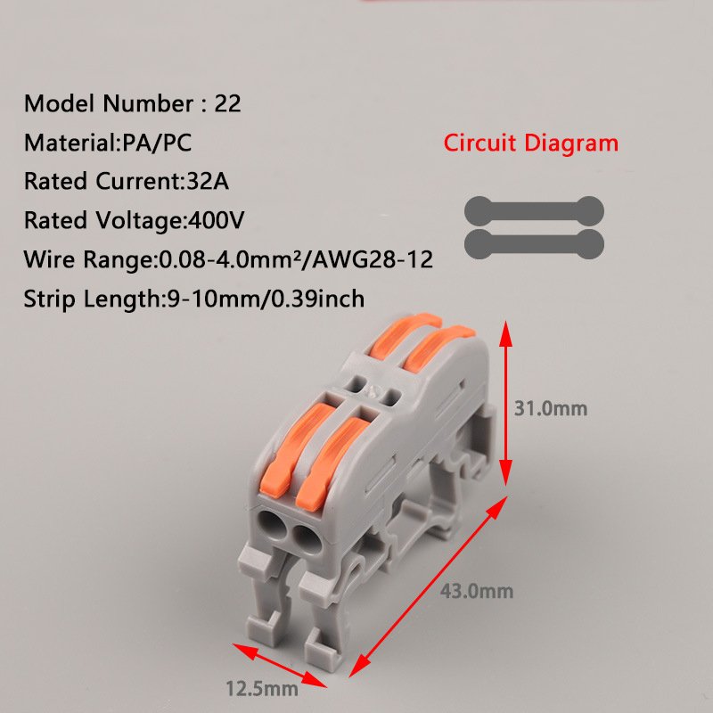 2 Pin Fast Universal Wire Connector Compact Din Rail Electric Strip Cable Terminal Block