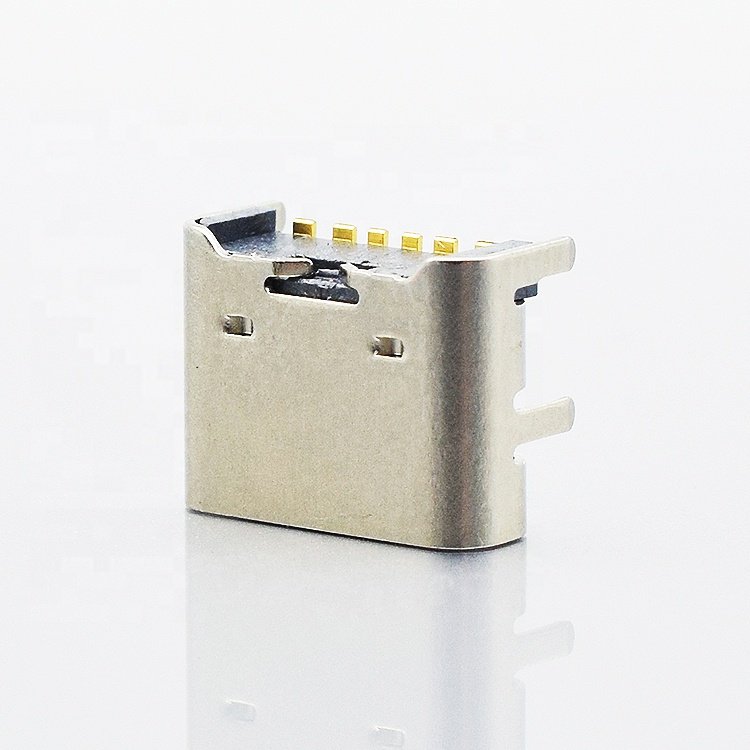 Manufacturer in stock female 6 pin plug type-c stainless steel shell type c connector for flash charging fast char