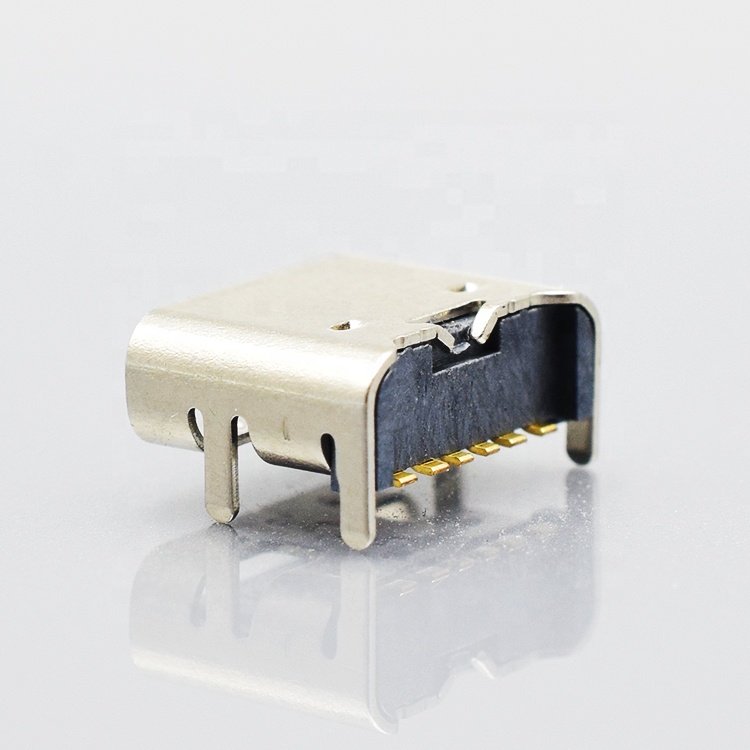 Manufacturer in stock female 6 pin plug type-c stainless steel shell type c connector for flash charging fast char