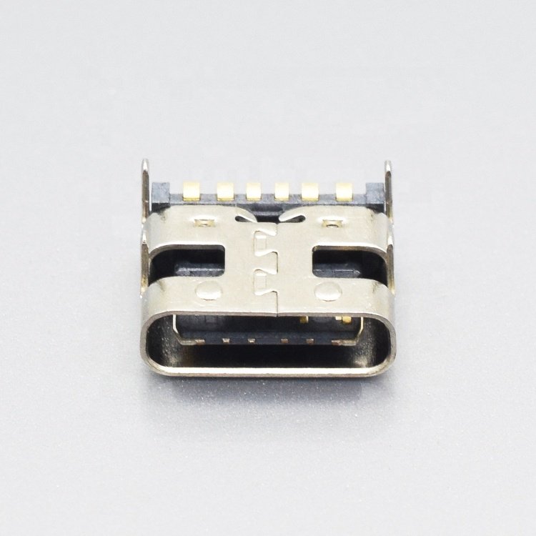 Manufacturer in stock female 6 pin plug type-c stainless steel shell type c connector for flash charging fast char