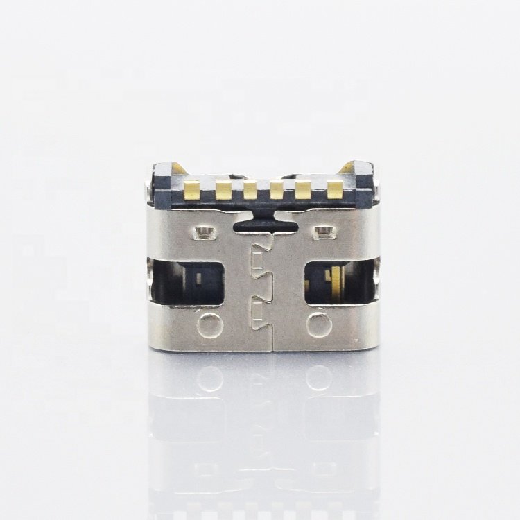 Manufacturer in stock female 6 pin plug type-c stainless steel shell type c connector for flash charging fast char