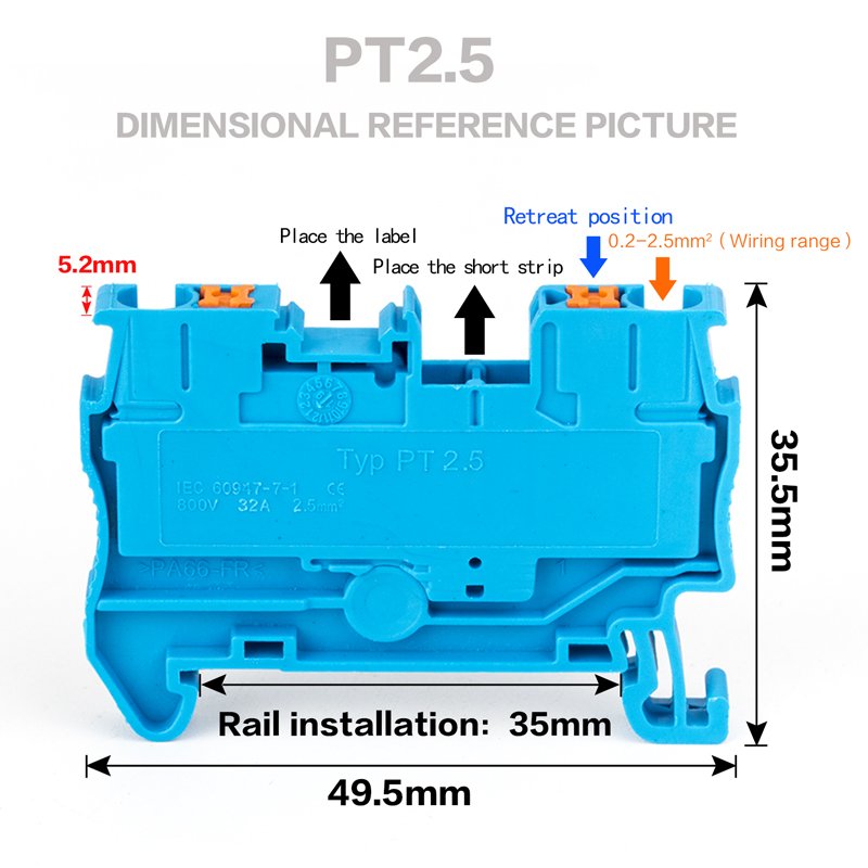 PT 2.5 Push in Terminal Wire Connector Combined Push In Spring Quick Wiring Din Rail Terminal Block