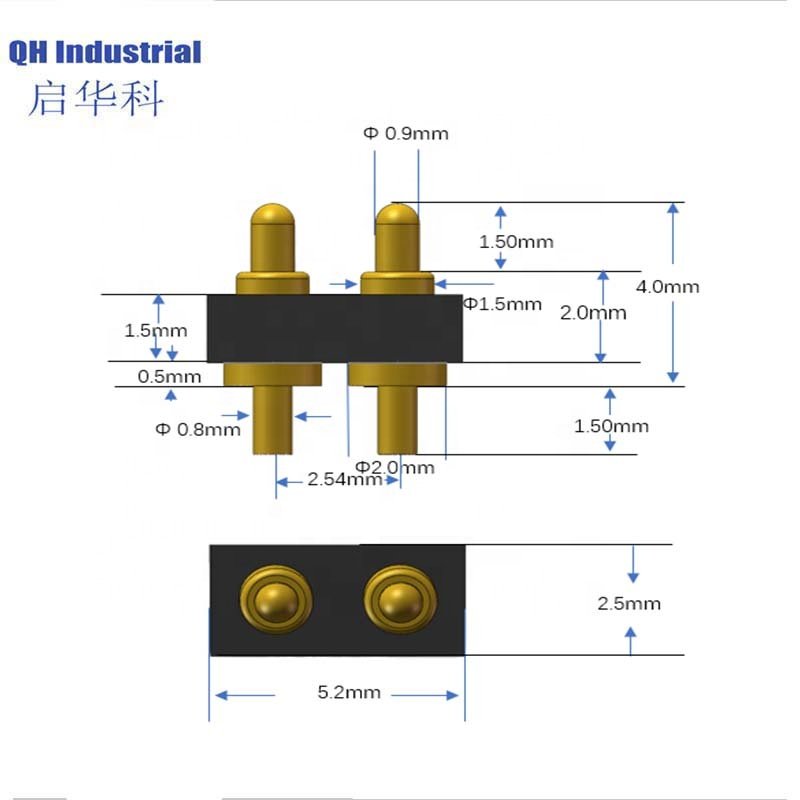 2pin 2.54mm Pitch 4.0mm DIP Gold plate Connector Pogo Pin Header for PCB