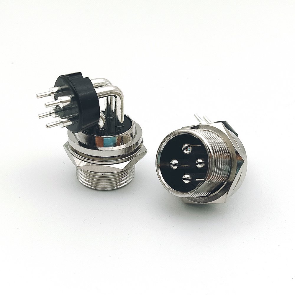 4 Pins Right Angle Metal Waterproof GX16 Panel Mount Circular Aviation Plug Connectors