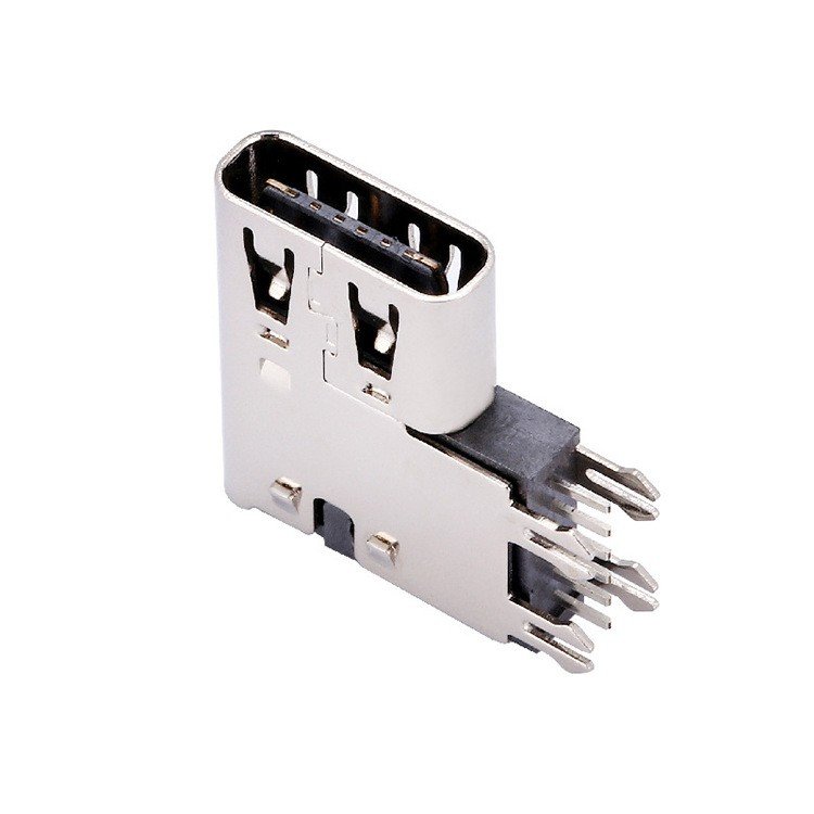 USB Type C 6P Female Socket 90 Degree Side Insertion DIP Connector for PCB Application