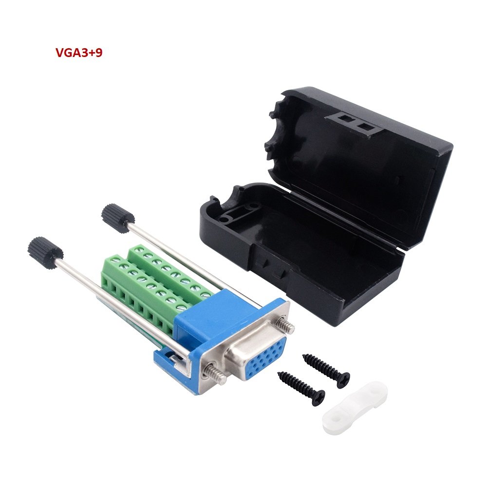 OEM Solderless VGA 3+9 or 3+6 Female Adapter Black Shell 15pin Dsub Connector with Front Rivet Nut for Computer Monitor
